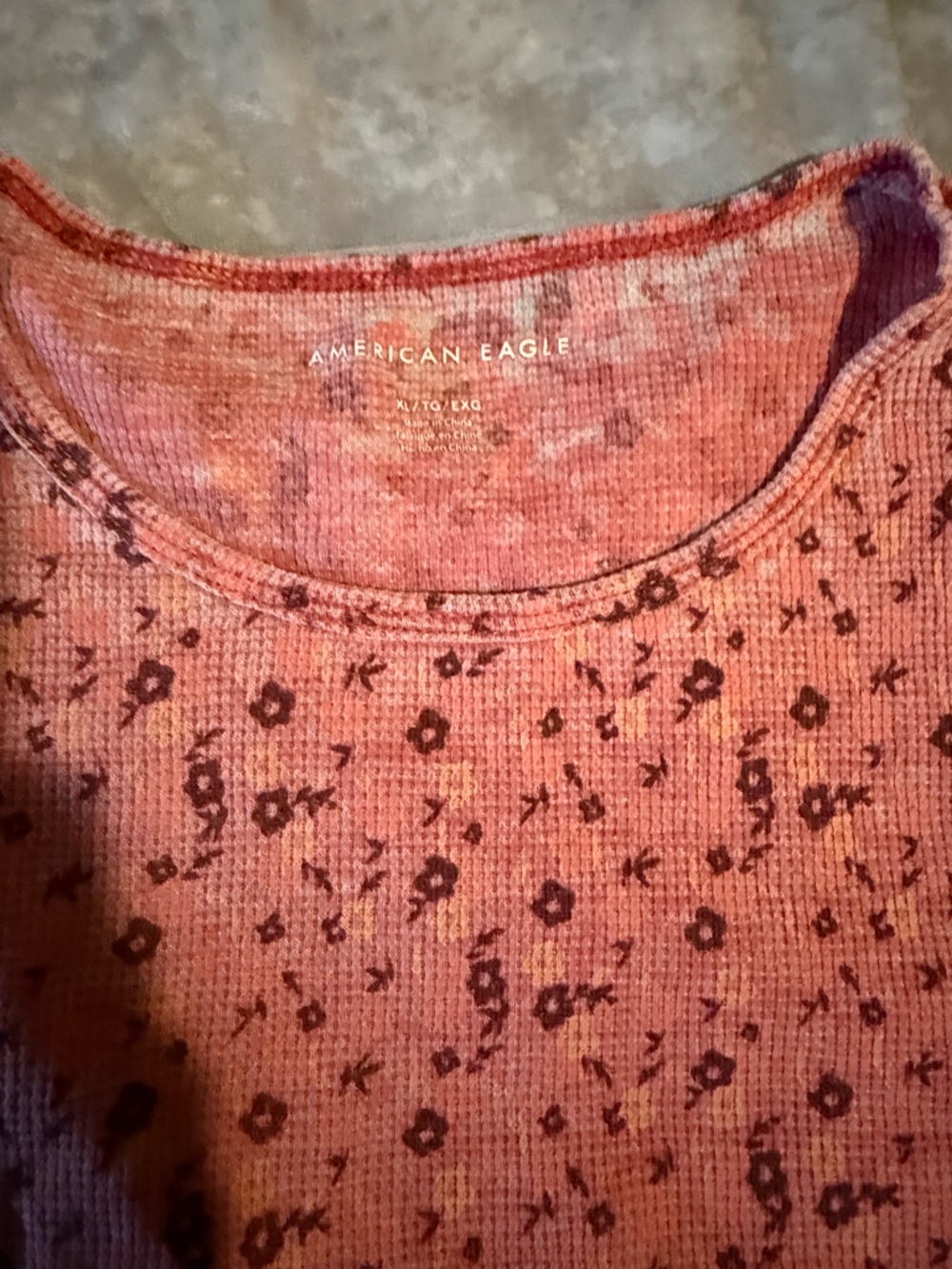 American Eagle Outfitters Rust Pink Floral Waffle Knit Tee - Picture 2 of 3